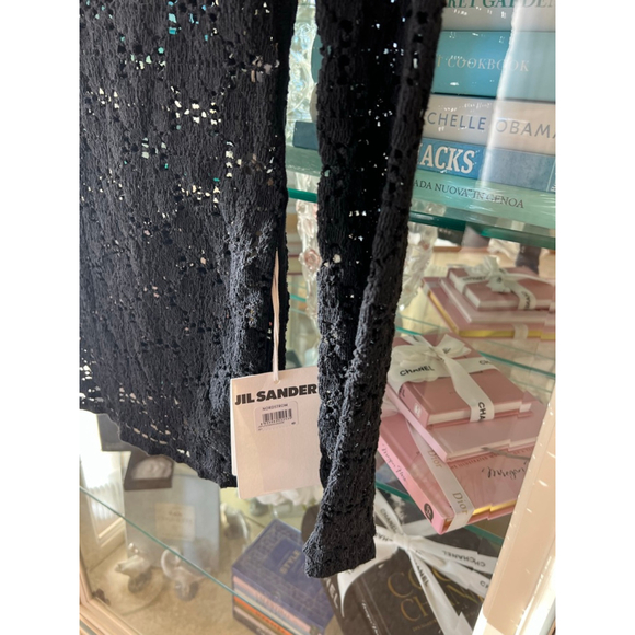 NWT Jil Sander Black Knit Turtleneck Crochet Sweater L/40 - Picture 2 of 6